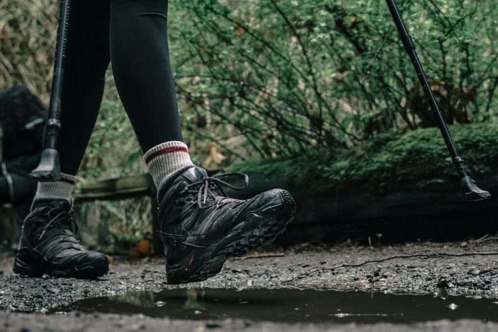 Low-Angle Shot of a Person Wearing Hiking Shoes